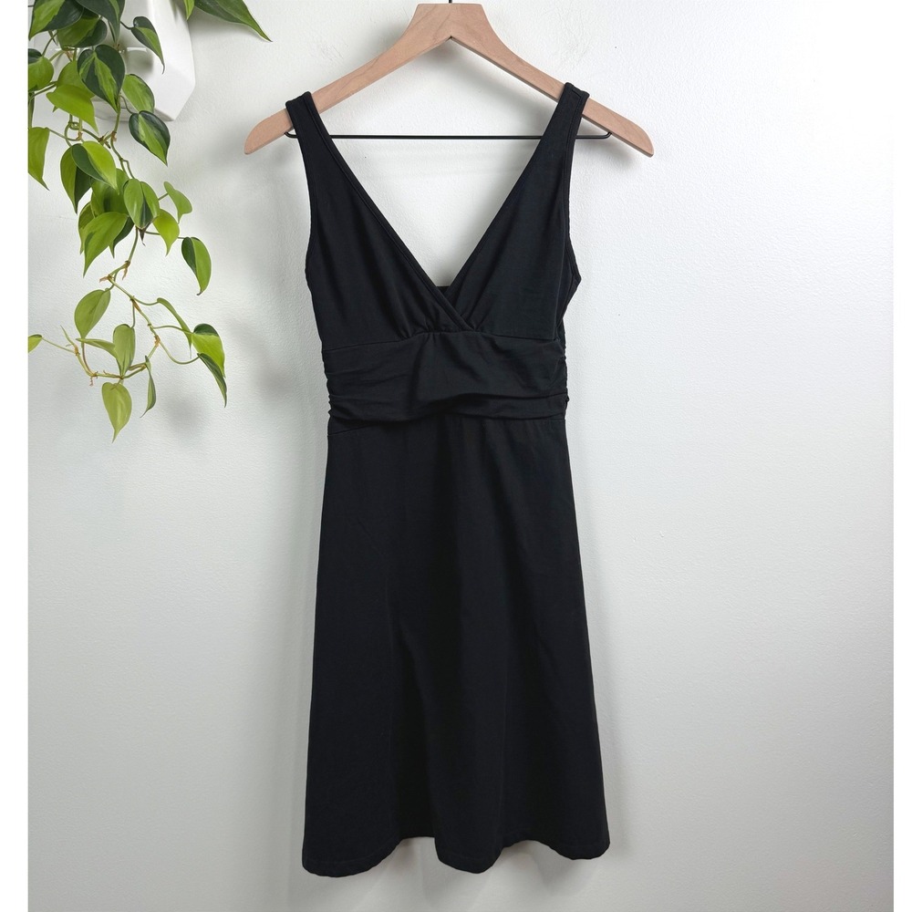 Patagonia Womens Black Organic Cotton V-Neck Empire Waist Dress XS Outdoor